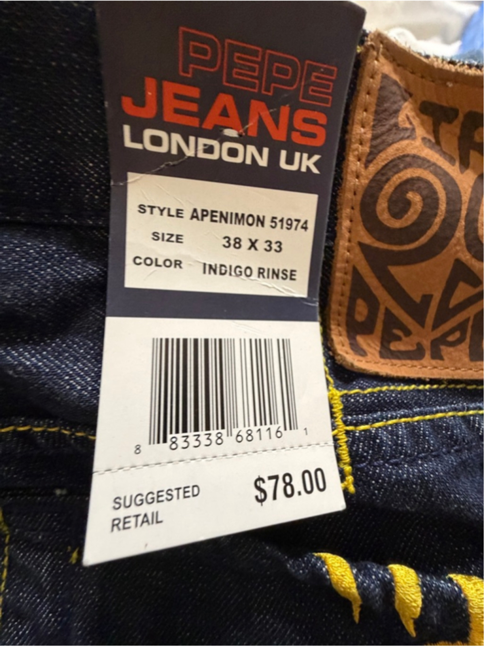 NEW Mens Vintage Pepe Jeans London UK Y2K Graphic Embroidered 38/31 $78 - Picture 3 of 6